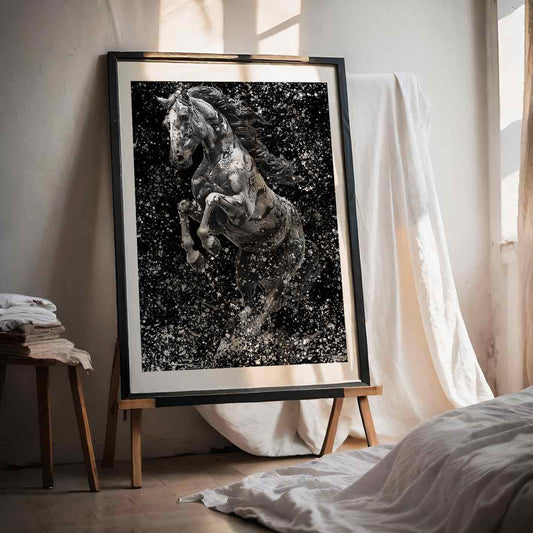Flying Horse Black & White Poster