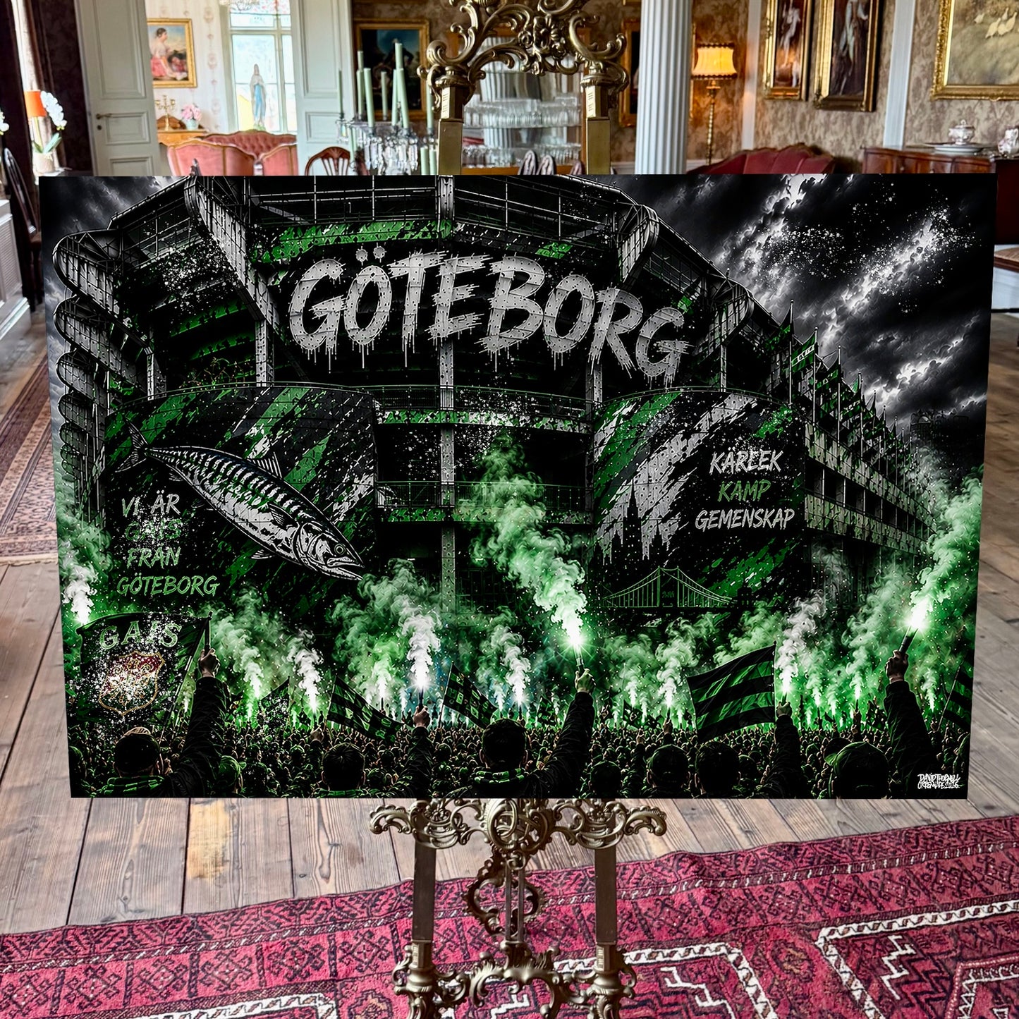 Göteborg Ullevi Grönsvart Canvas