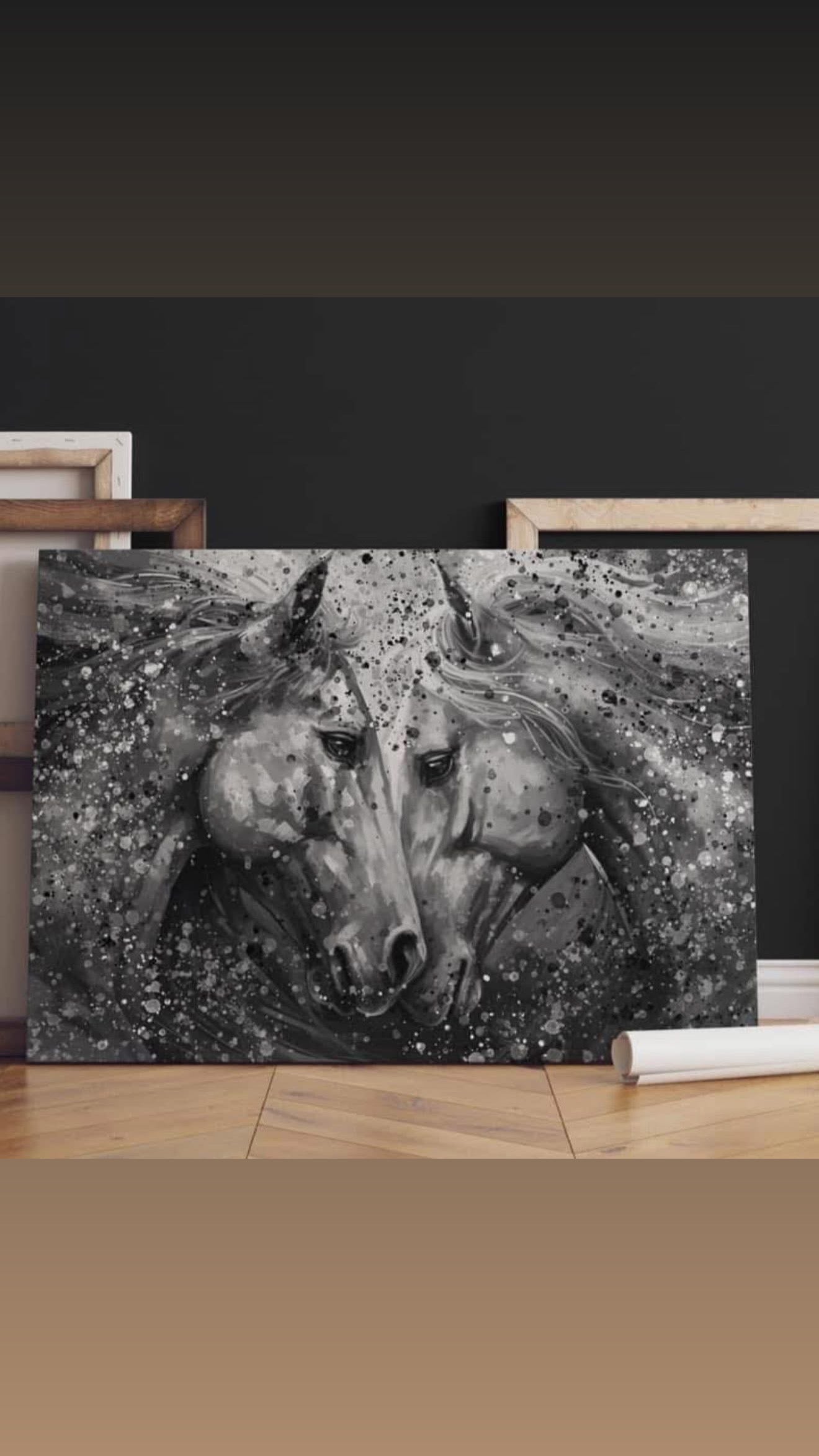Två svartvita Hästar Canvas