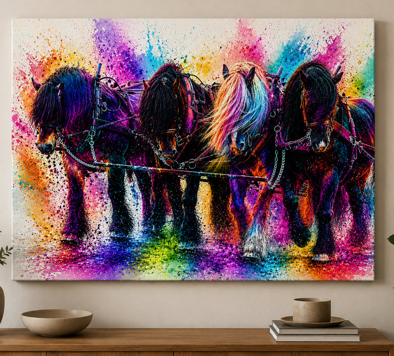 Brukshästar färg Canvastavla 80x120cm