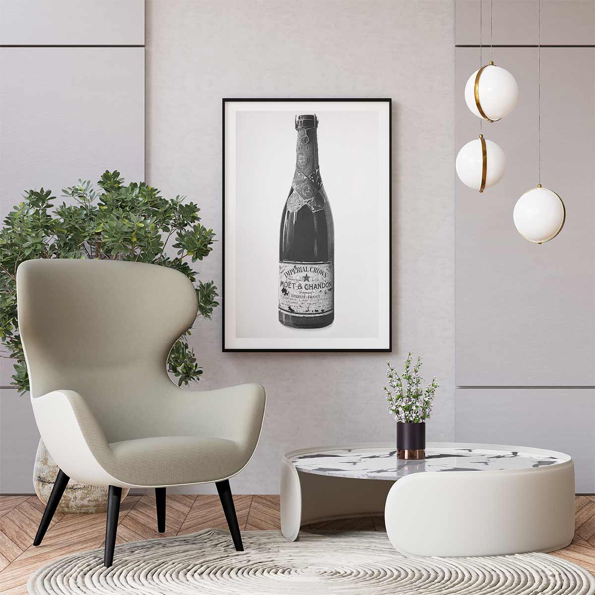 Moët Champagne Black White Poster