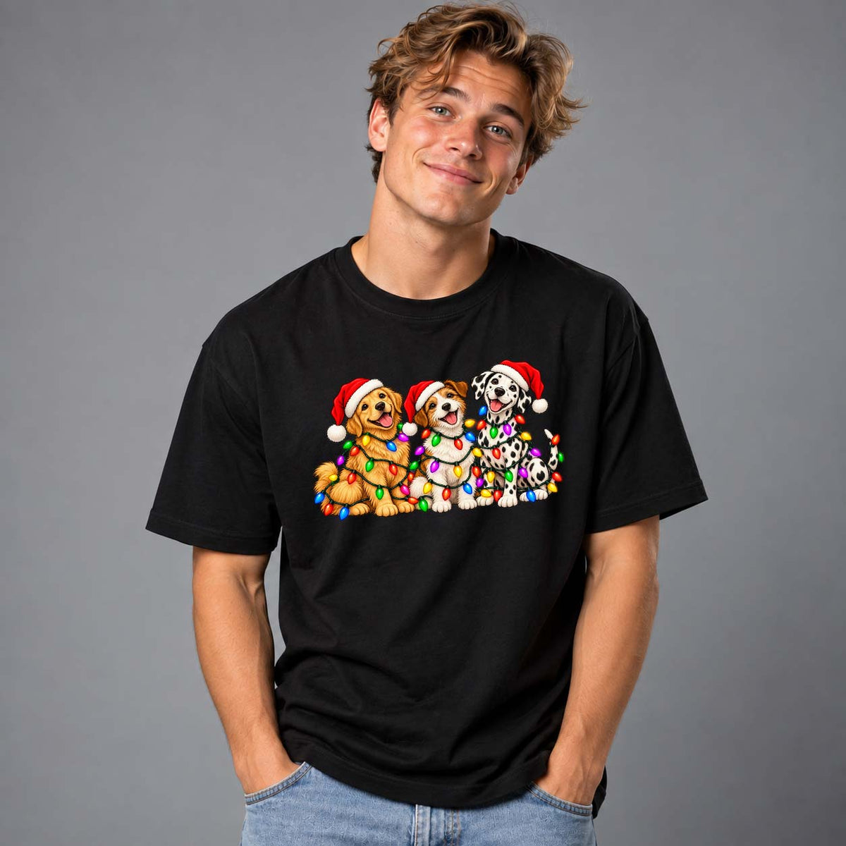 Hundar Med Julbelysning T-shirt