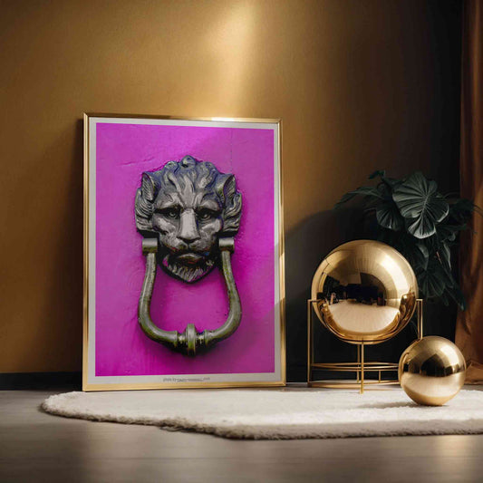 Pink Lion Door Knob Poster