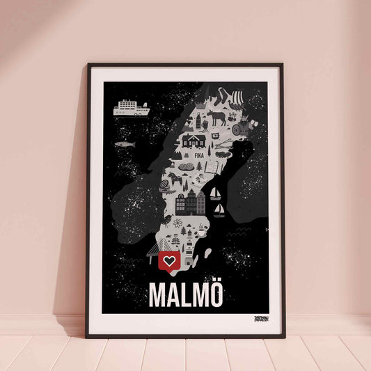 Malmö Sverigekarta Poster