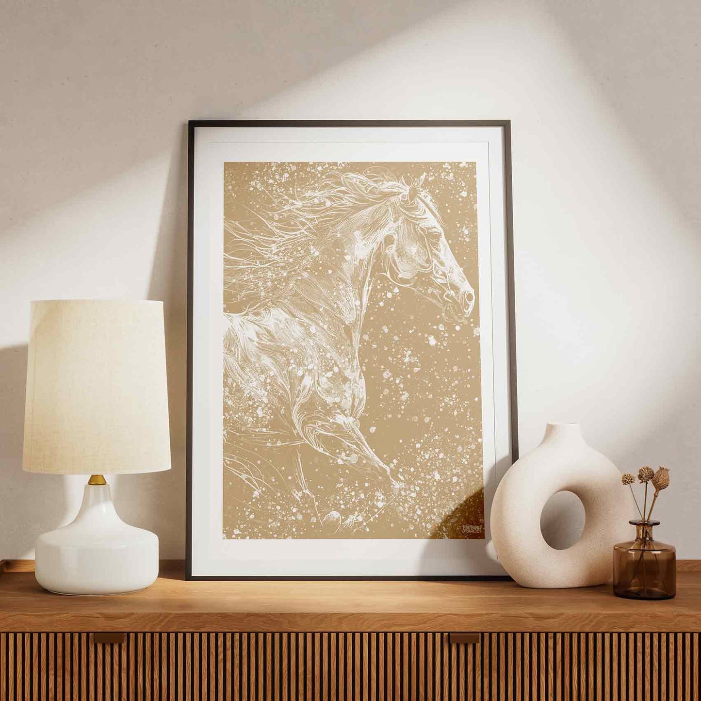 Running Beige Horse Poster