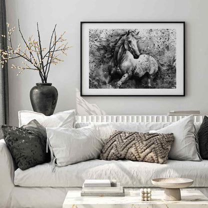 Dreamy Horse Black & White Poster