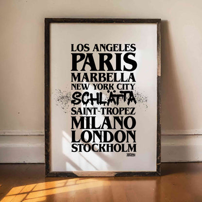 World Cities Schlätta Text Poster