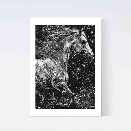 Running Horse Black & White Poster