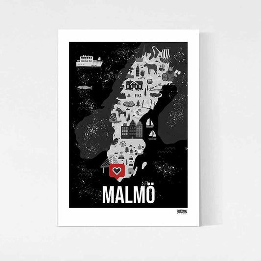 Malmö Sverigekarta Poster