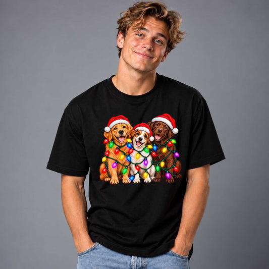 Hundar Med Julbelysning T-shirt
