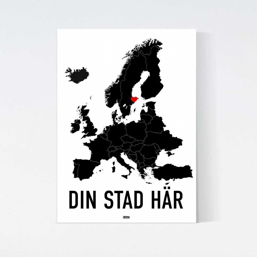 Valfri Stad Europa Heart Map Poster