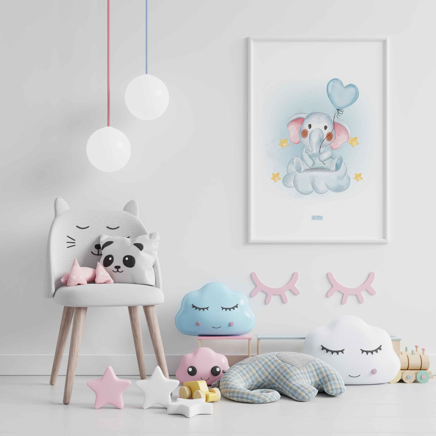 Elephant Blue Balloon Poster